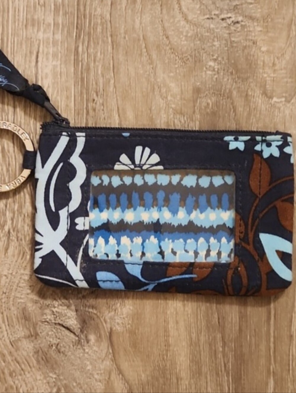 Vera Bradley Floral Coin Purse ID Holder | Zip Pouch | Blue & Brown